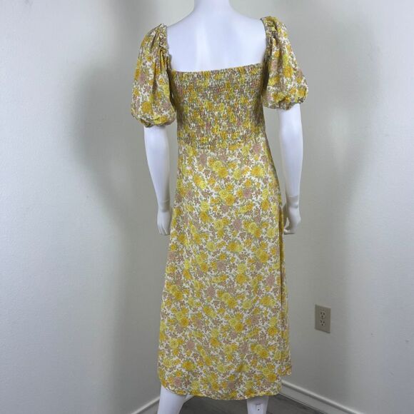 Faithfull The Brand Juniper Women Size 6 Yellow Floral Garden Midi NEW Dress - Picture 13 of 16